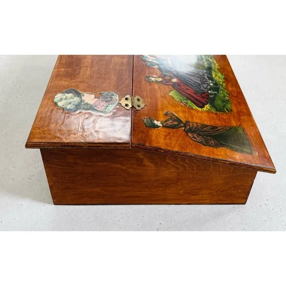 Vintage Wooden Hinged Lidded Box with Victorian Women Dancing Decoupage - Picture 11 of 12